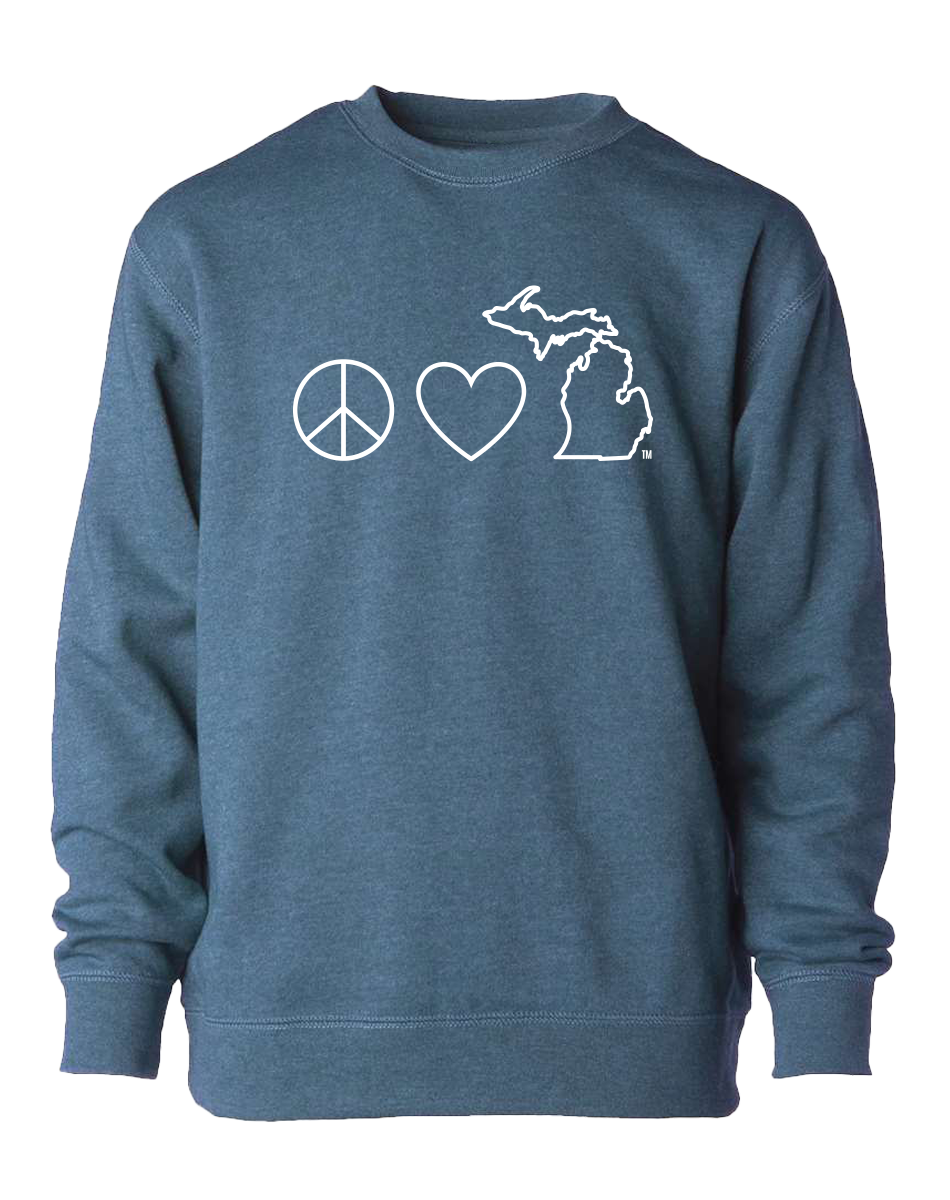 Peace Love Michigan Youth Crewneck
