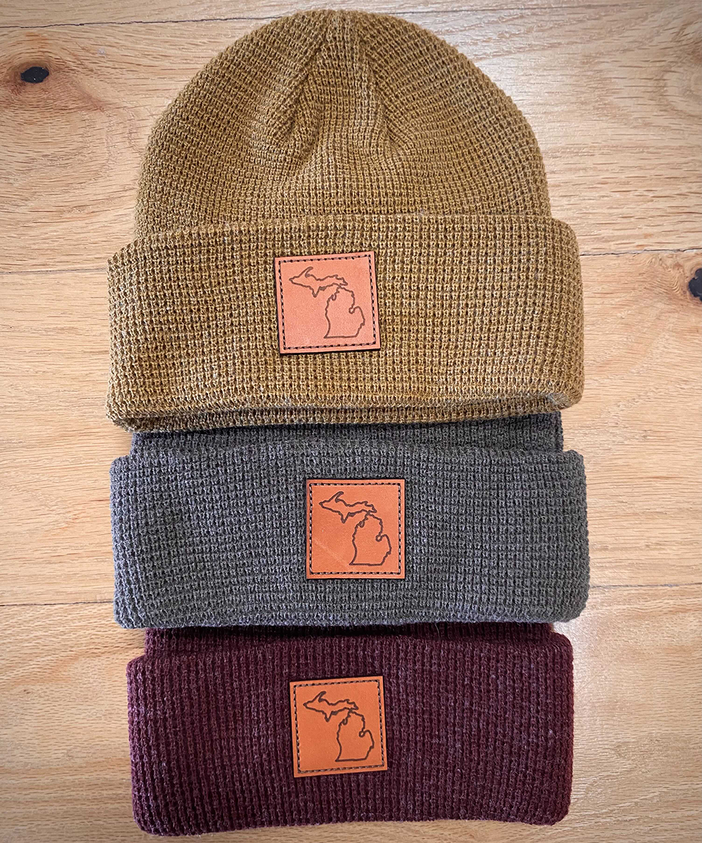 Leather Patch Waffle Knit Beanie