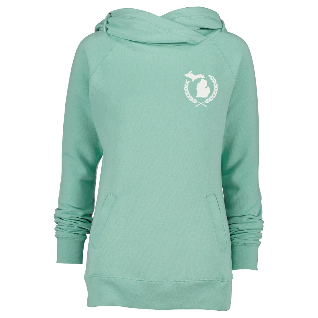 Women s Michigan Crest Funnel Neck Hoodie CLOSEOUT