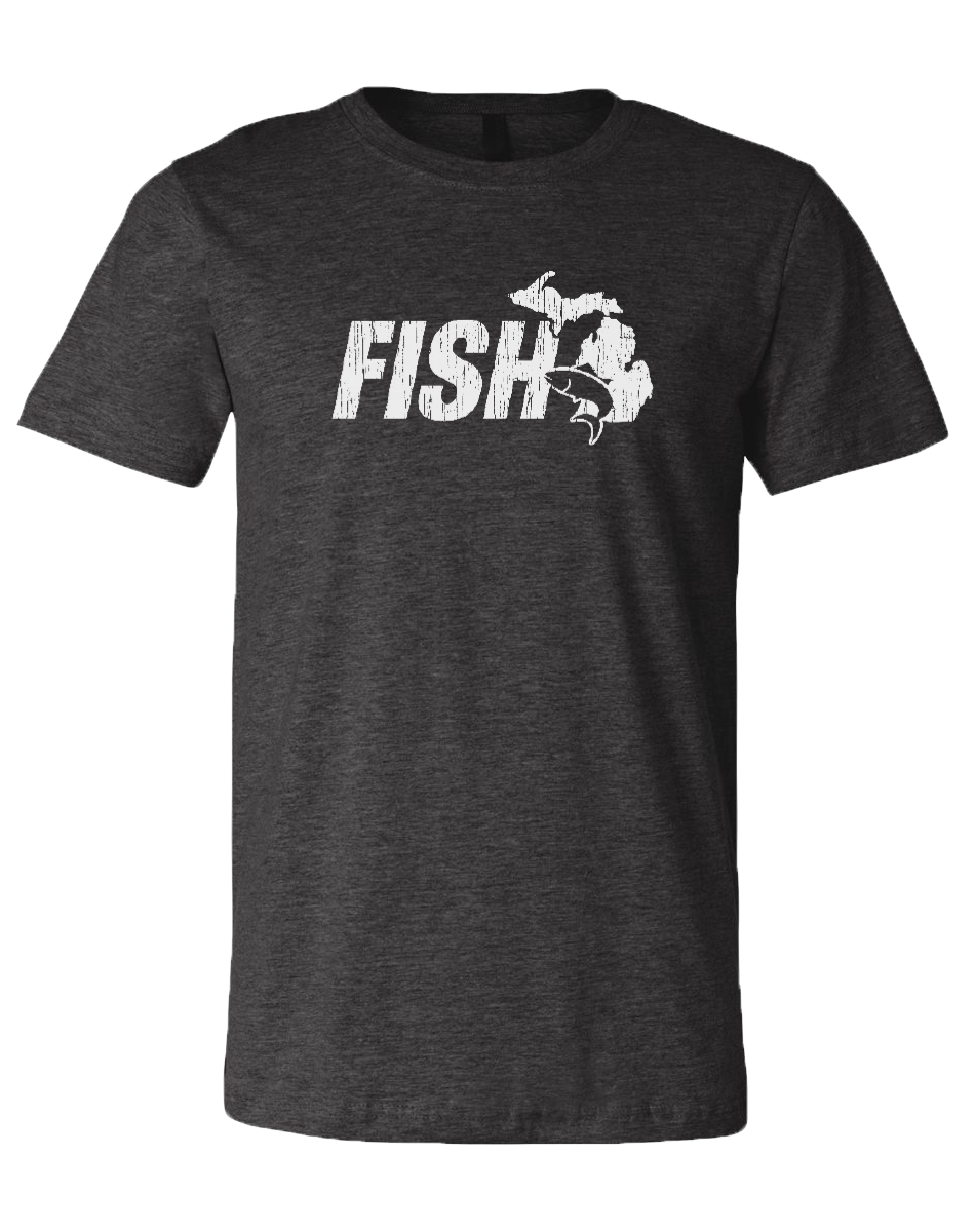 Fish Michigan unisex T-Shirt Dark Heather Grey / X-Large