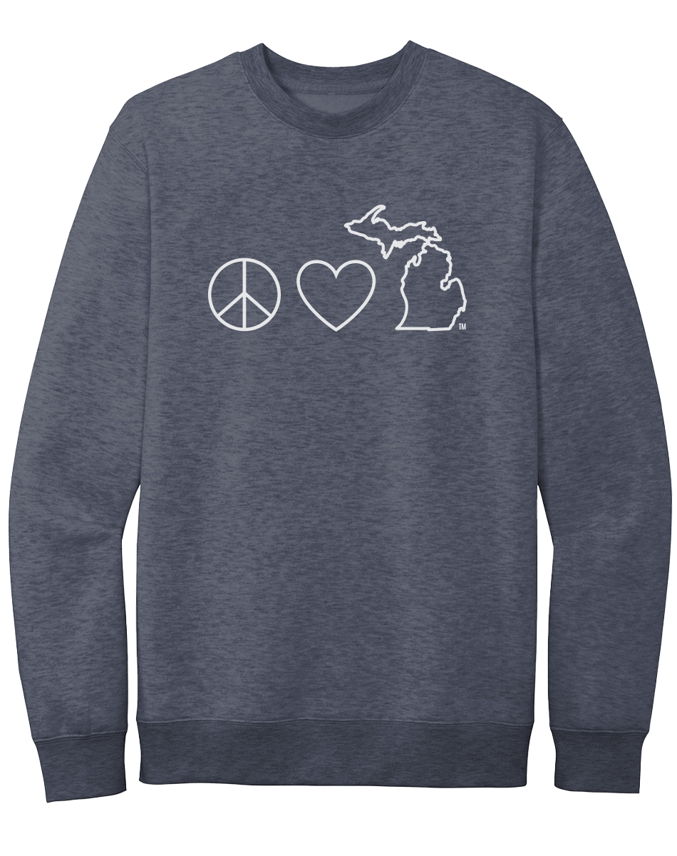 Peace, Love, & Michigan Crewneck Sweatshirt