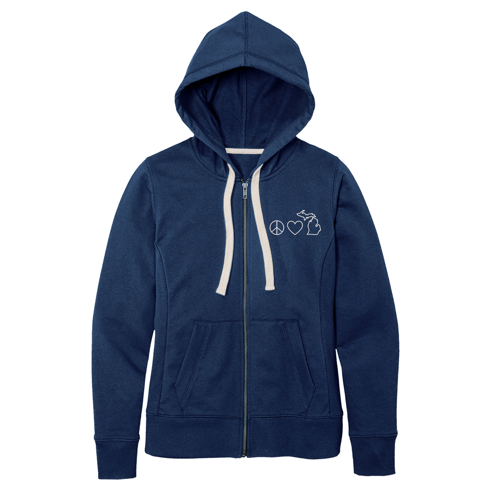 Women's Peace Love Michigan Zip Hoodie (CLOSEOUT)