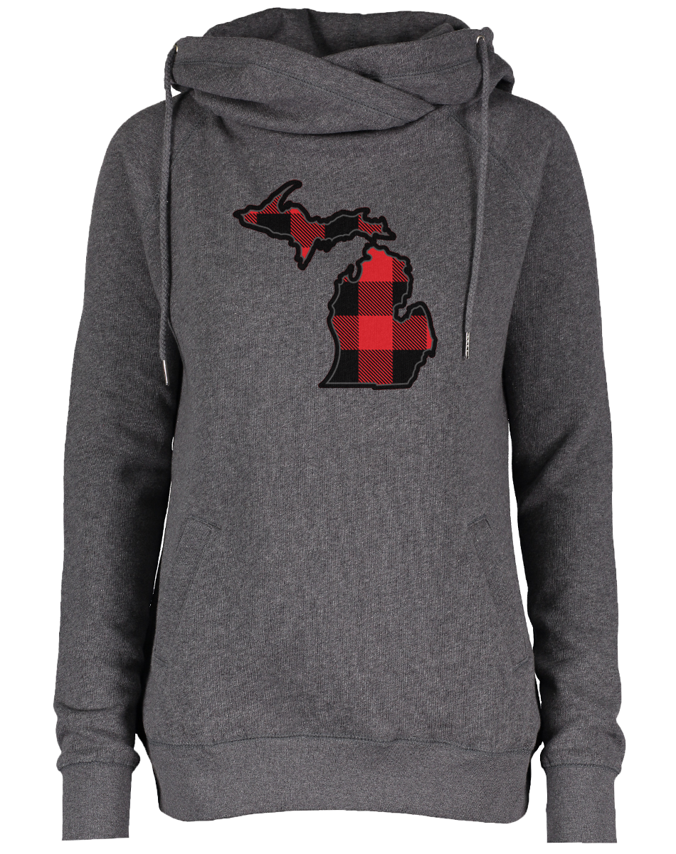 Women's Buffalo Plaid Funnel Neck Hoodie (CLOSEOUT)