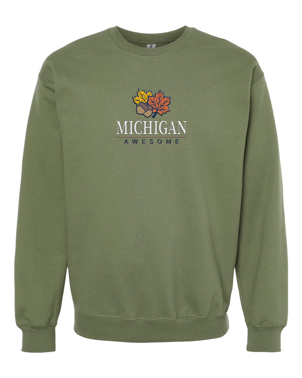 Fall Leaf Embroidered Crewneck Sweatshirt CLOSEOUT Michigan