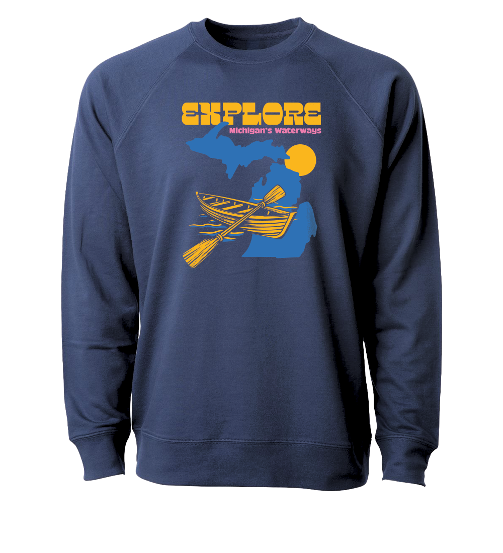 Michigan Rowing Merchandise Explore Michigan's Waterways Crewneck Sweatshirt (CLOSEOUT) – Michigan ...