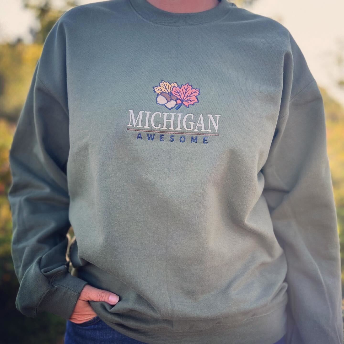 Fall Leaf Embroidered Crewneck Sweatshirt (CLOSEOUT) – Michigan