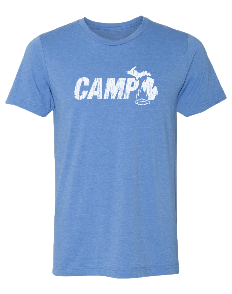 shirt camp Camp Michigan Unisex T-Shirt Heather Lake Blue / Large