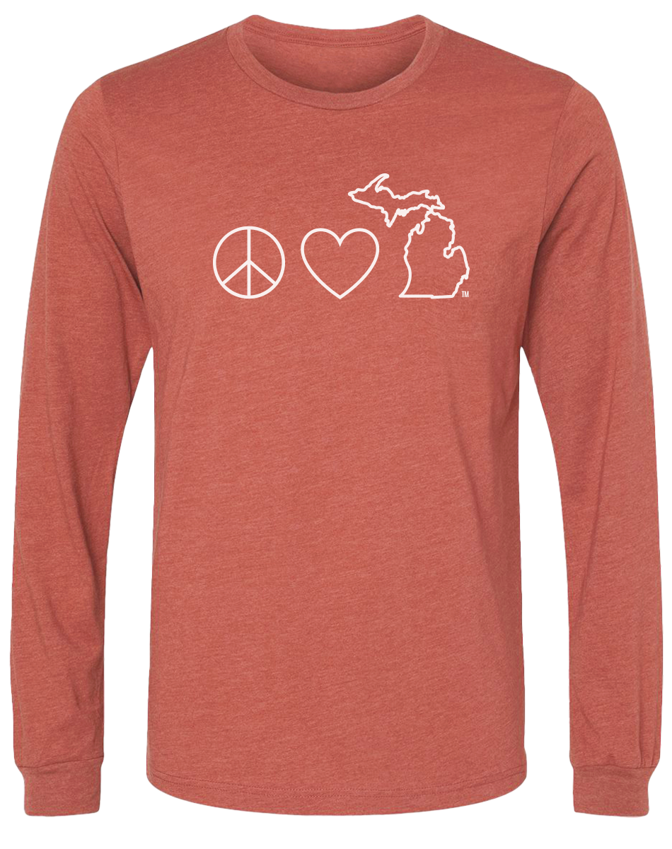 Peace Love Michigan Long Sleeve T-Shirt