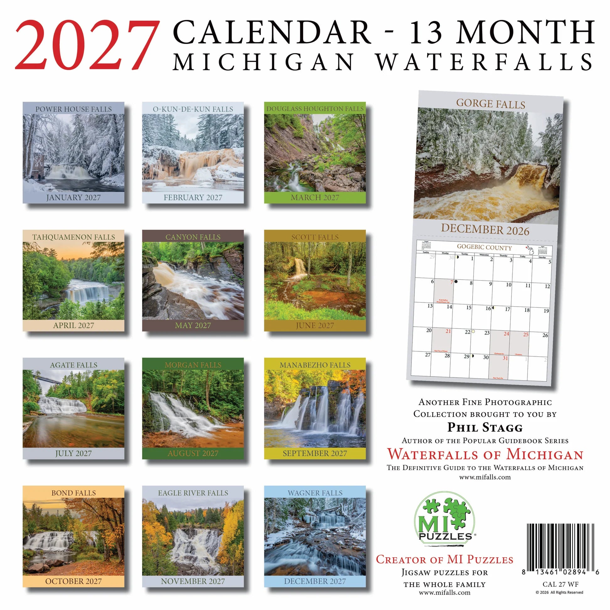 Michigan Waterfalls 13-Month Calendar 2027