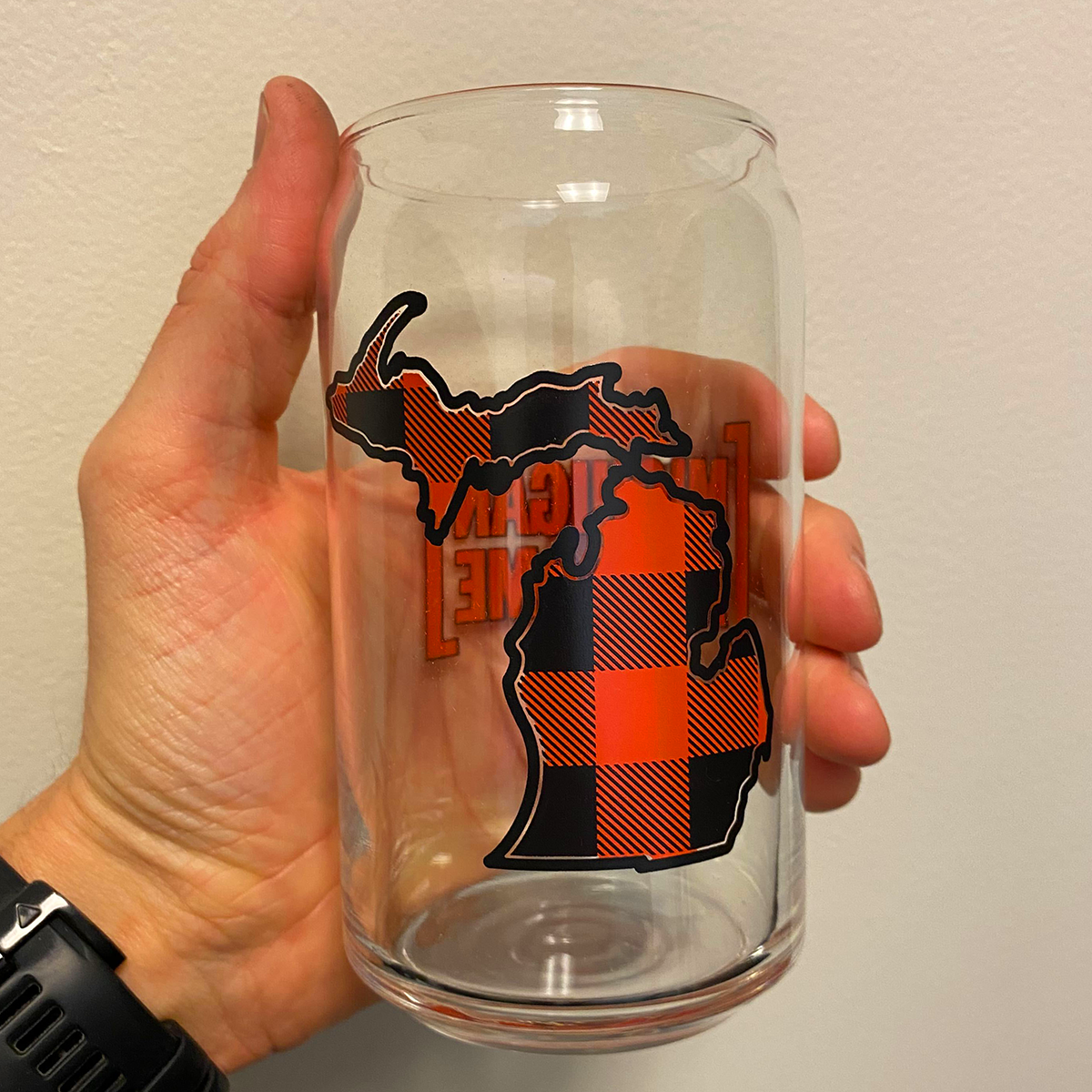 Buffalo Plaid Michigan Can Glass