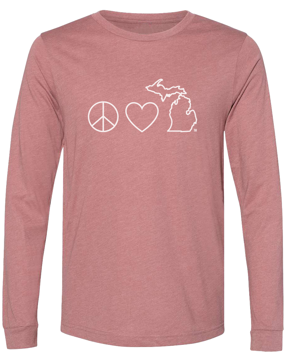 Peace Love Michigan Long Sleeve T-Shirt