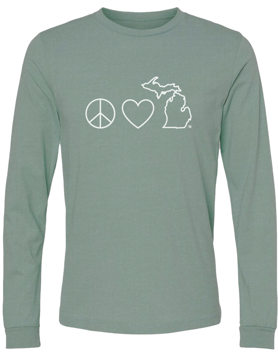 Peace Love Michigan Long Sleeve T-Shirt