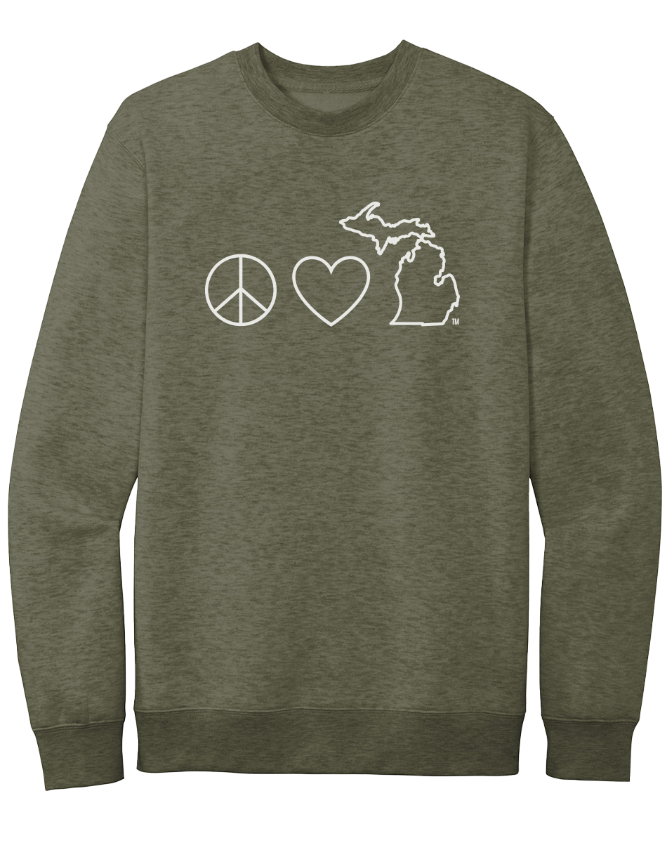 Peace, Love, & Michigan Crewneck Sweatshirt