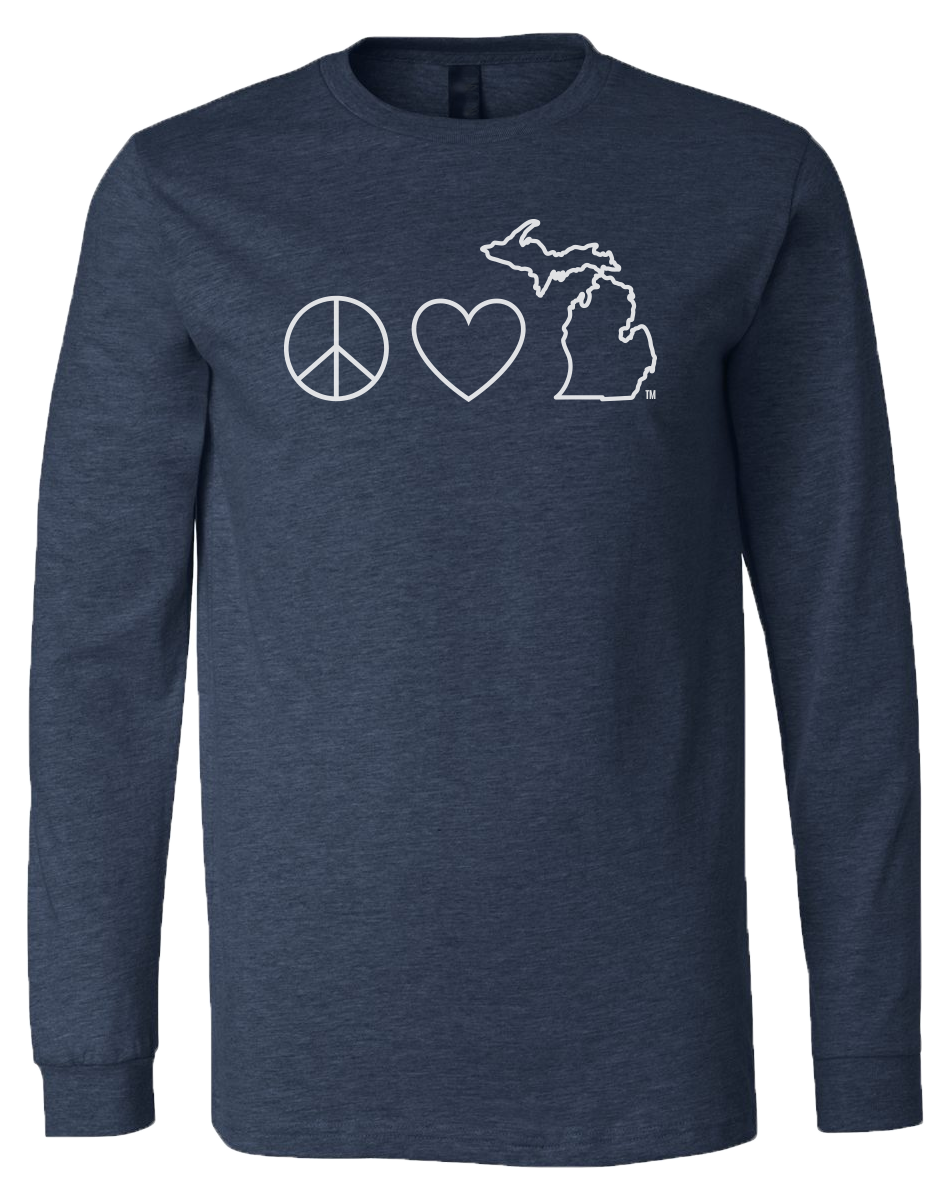 Peace Love Michigan Long Sleeve T-Shirt