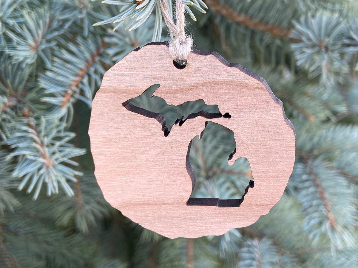 Wooden Michigan Christmas Ornament