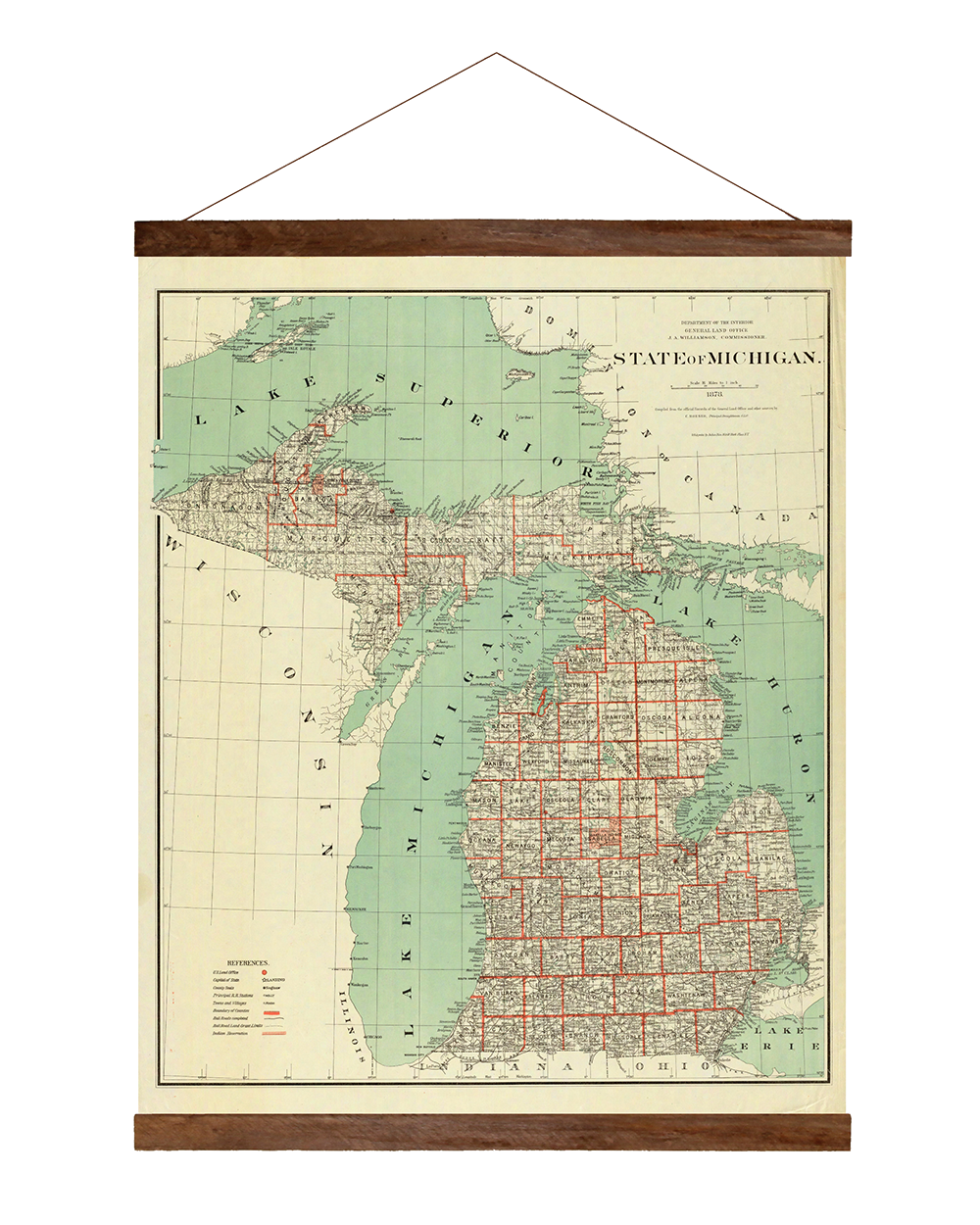 Michigan 1878 Hanging Print