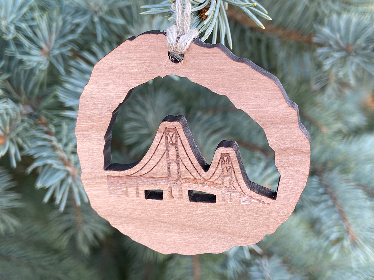 Wooden Mackinac Bridge Christmas Ornament
