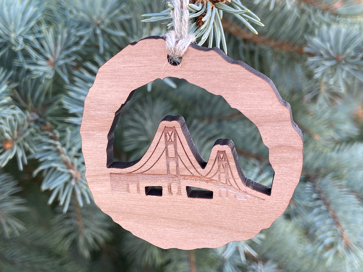 Wooden Mackinac Bridge Christmas Ornament