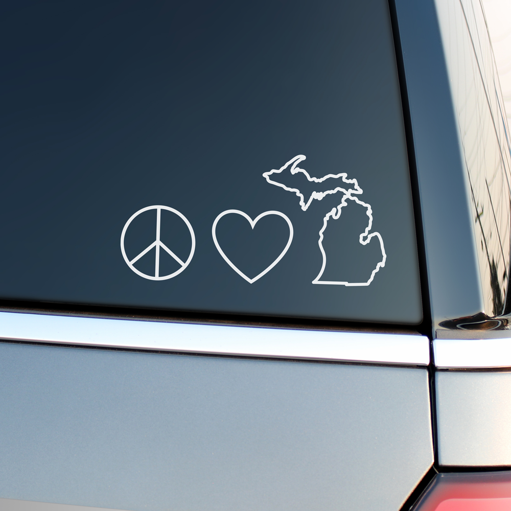 Peace Love MI White Vinyl Sticker