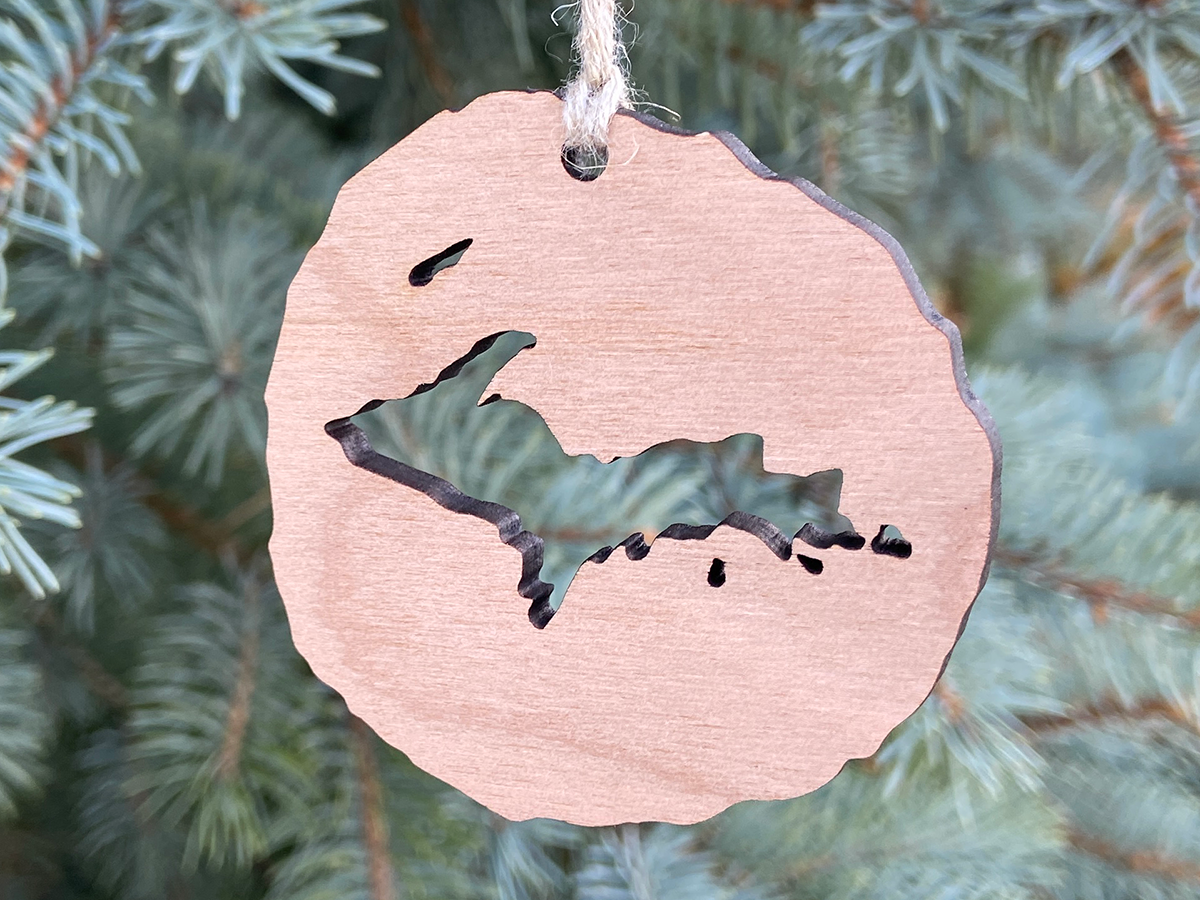 Wooden Upper Peninsula Christmas Ornament