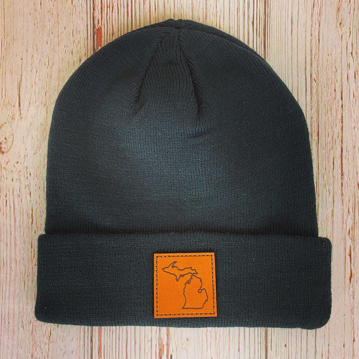 Leather Patch Cuff Beanie