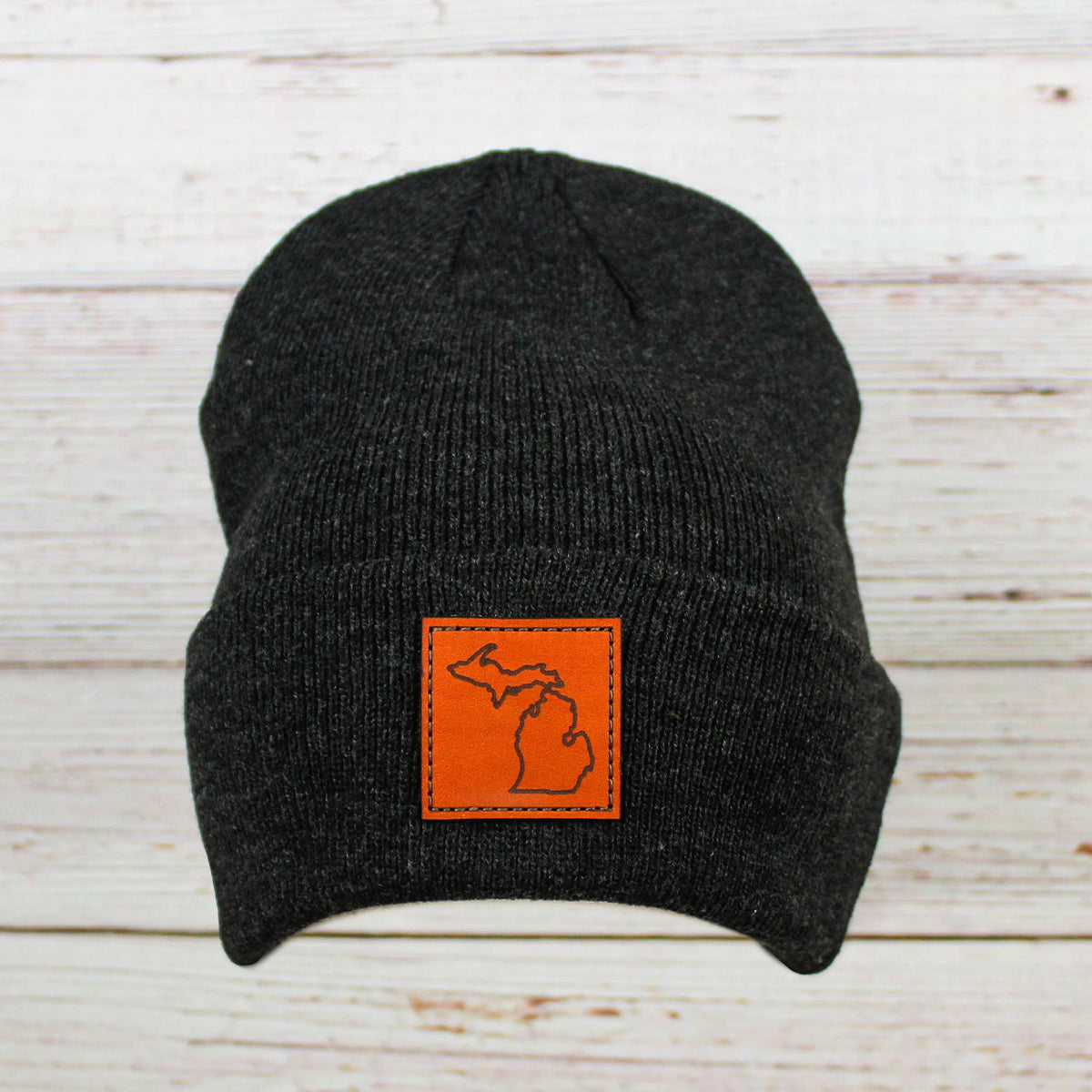 Leather Patch Cuff Beanie