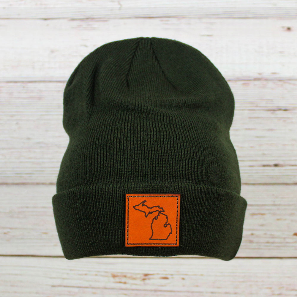 Leather Patch Cuff Beanie