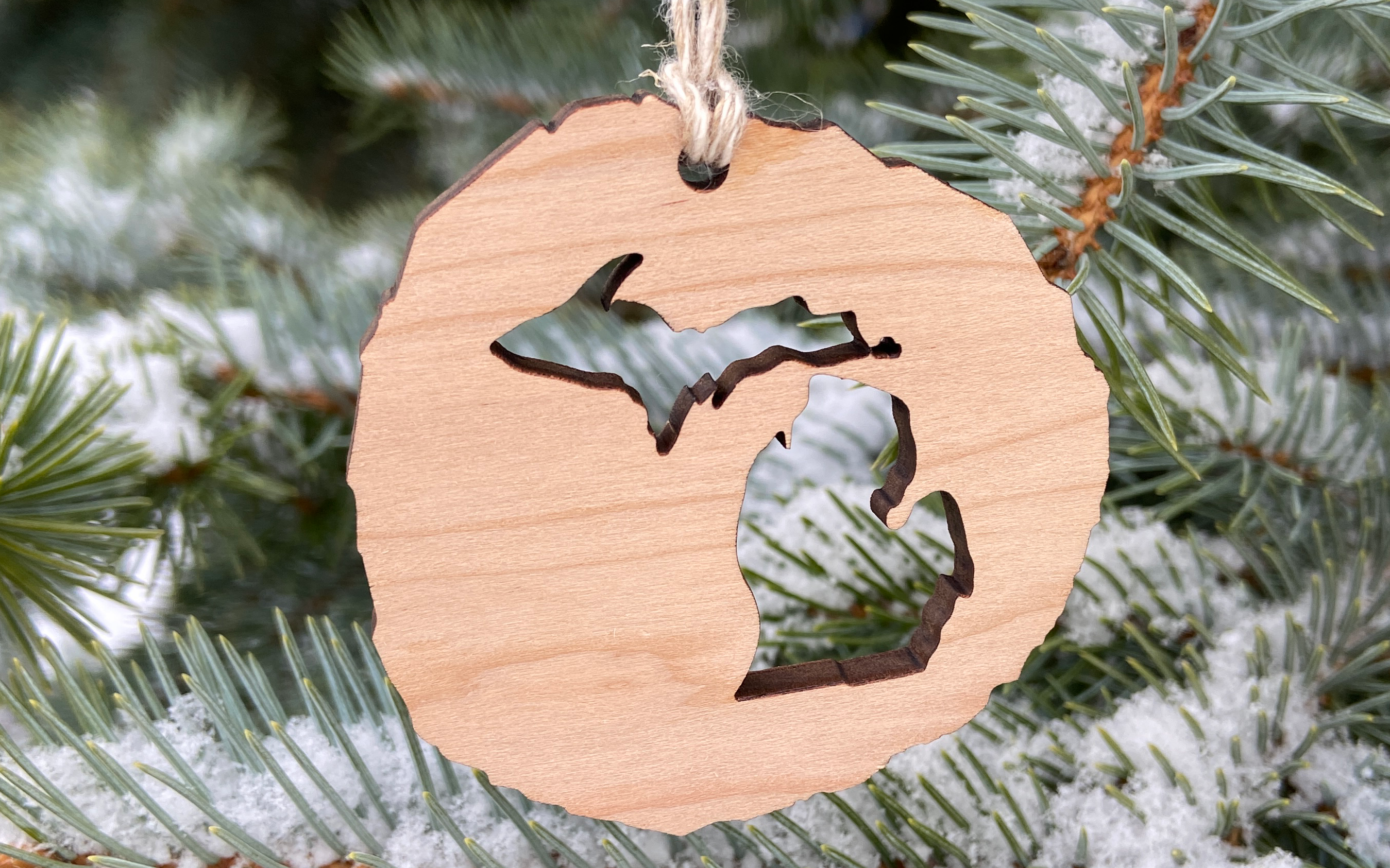 Wooden Michigan Christmas Ornament