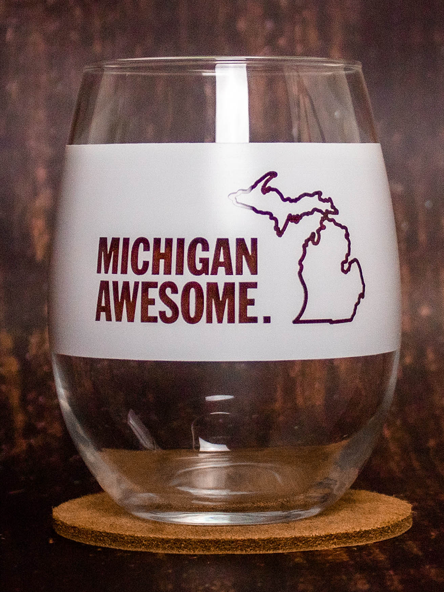 Michigan Awesome Stemless White Wine Glass
